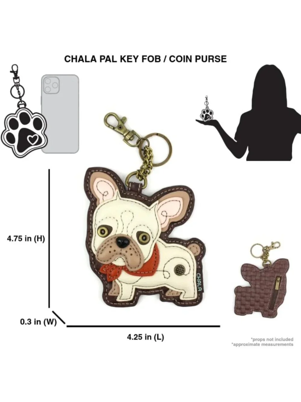 Decorative Dog Key Fob & Coin Purse - Cute French Bulldog Accessory for Women